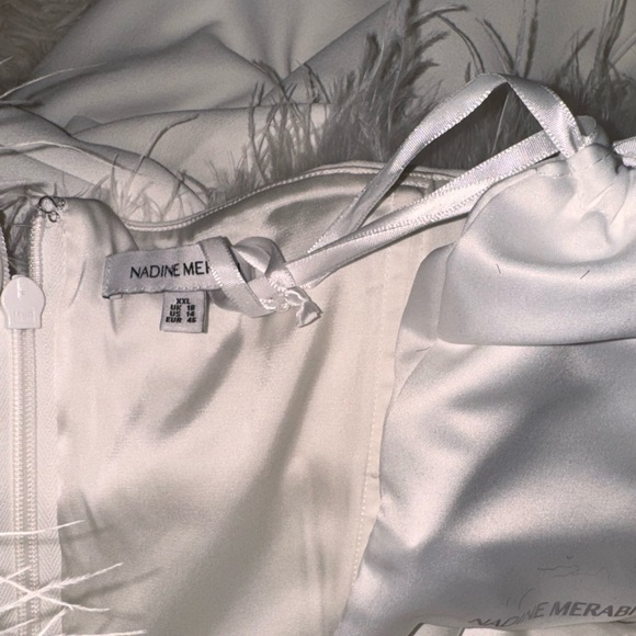 NWOT NADINE MERABI Colette White Feather Strapless belted Jumpsuit sz 14 - Picture 9 of 10